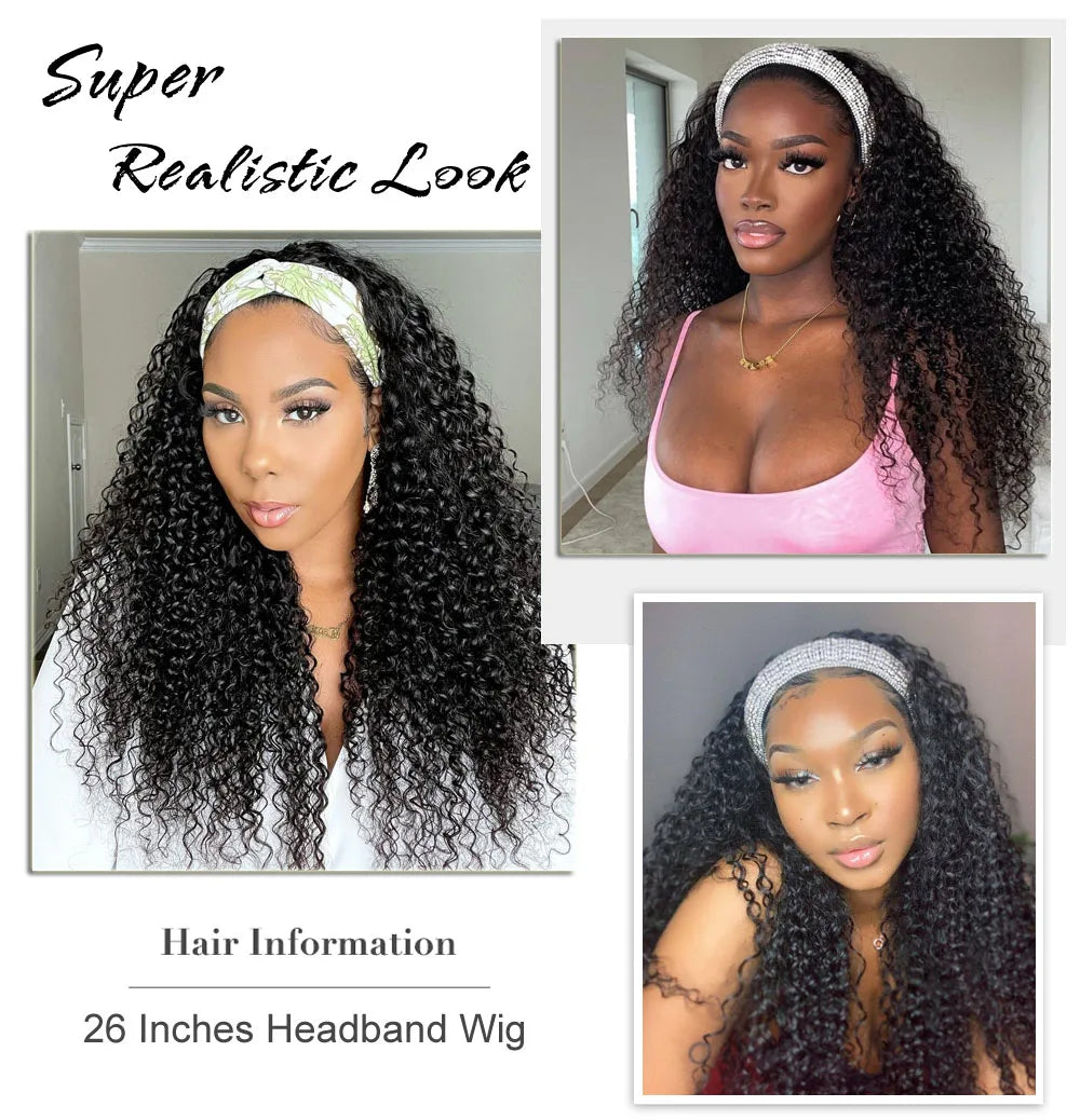 Curly Human Hair Headband & V Part Wig Human Hair
