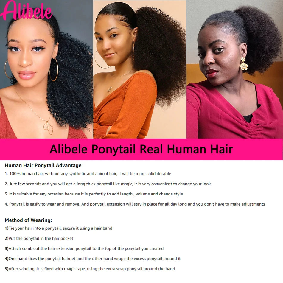 Afro Kinky Curly Drawstring Human Hair Ponytail