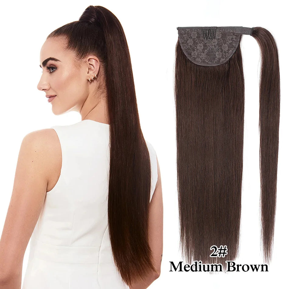 Straight Human Hair Wrap Around Ponytails