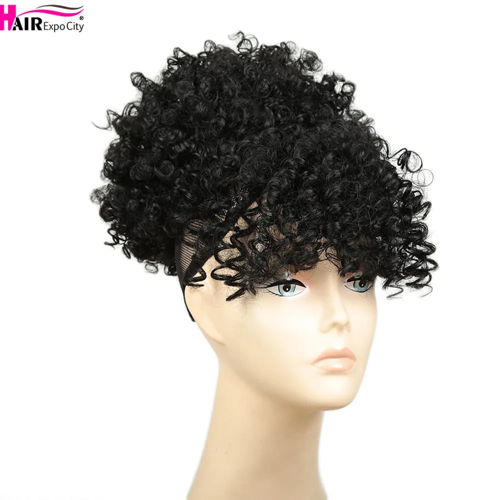 Short Kinky Curly Synthetic Ponytails With Bangs - Various Options Available
