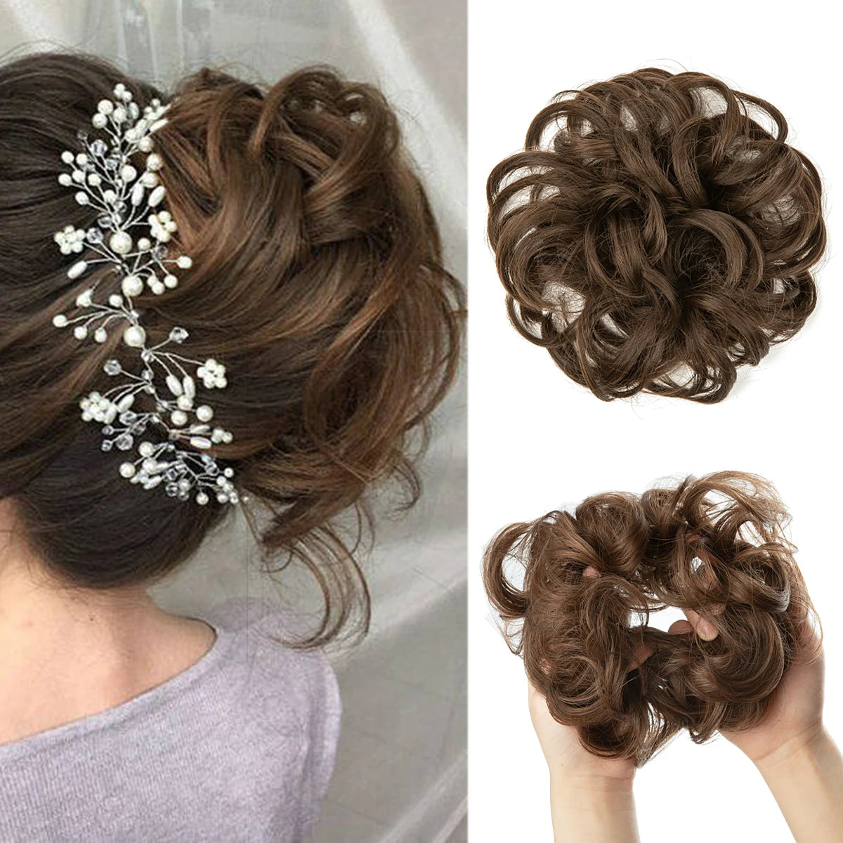 Synthetic Messy Curly Bun - Elastic Scrunchy Doughnut Updo Hair Pieces