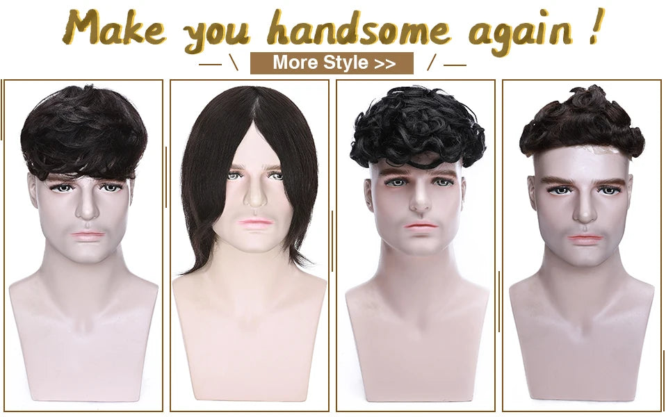 Men Toupee 16x19cm, 4Inch Human Hair Capillary Prothesis Clip In Replacement Systems - Various Options Available