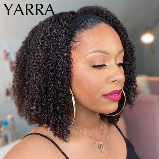 Afro Kinky Curly Human Hair Headband Wigs
