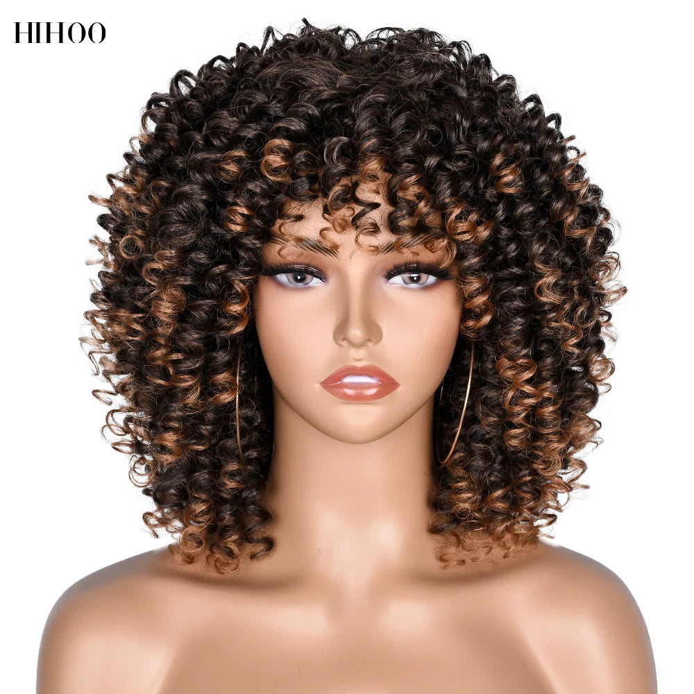 Synthetic Short Curly Wigs With Bangs - Various Colors Available