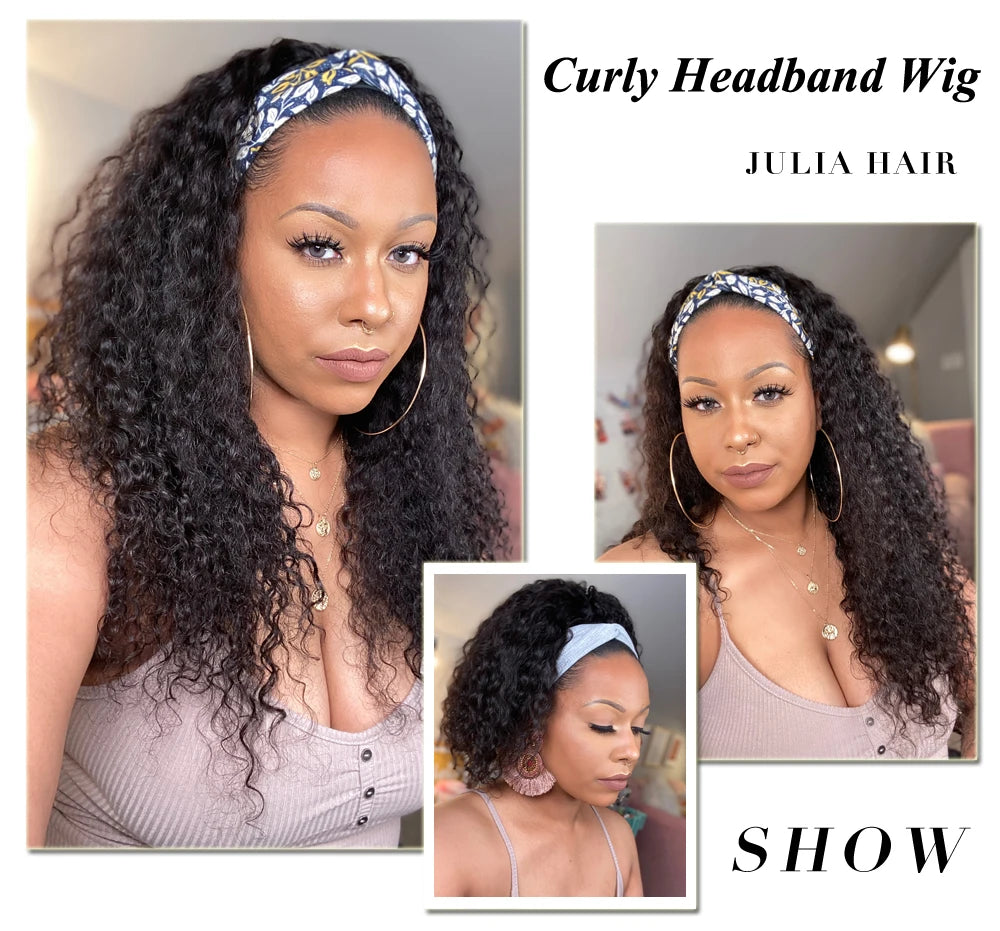 Curly Human Hair Headband & V Part Wig Human Hair