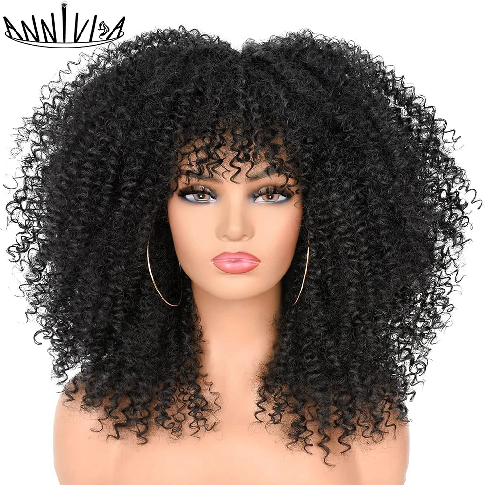 Synthetic Kinky Curly Wigs With Bangs - Various Colors Available