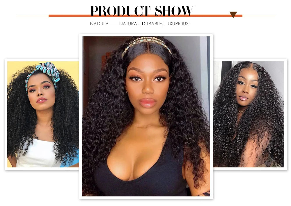 Kinky Curly Human Hair Headband Wig