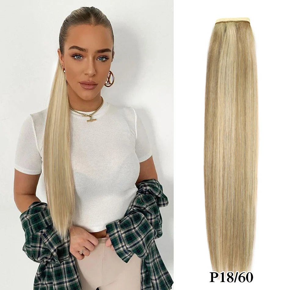 Straight Human Hair Wrap Around Ponytails