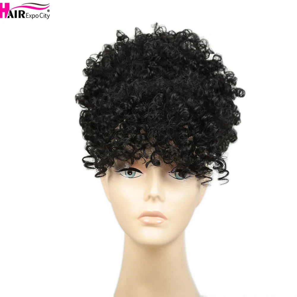 Short Kinky Curly Synthetic Ponytails With Bangs - Various Options Available