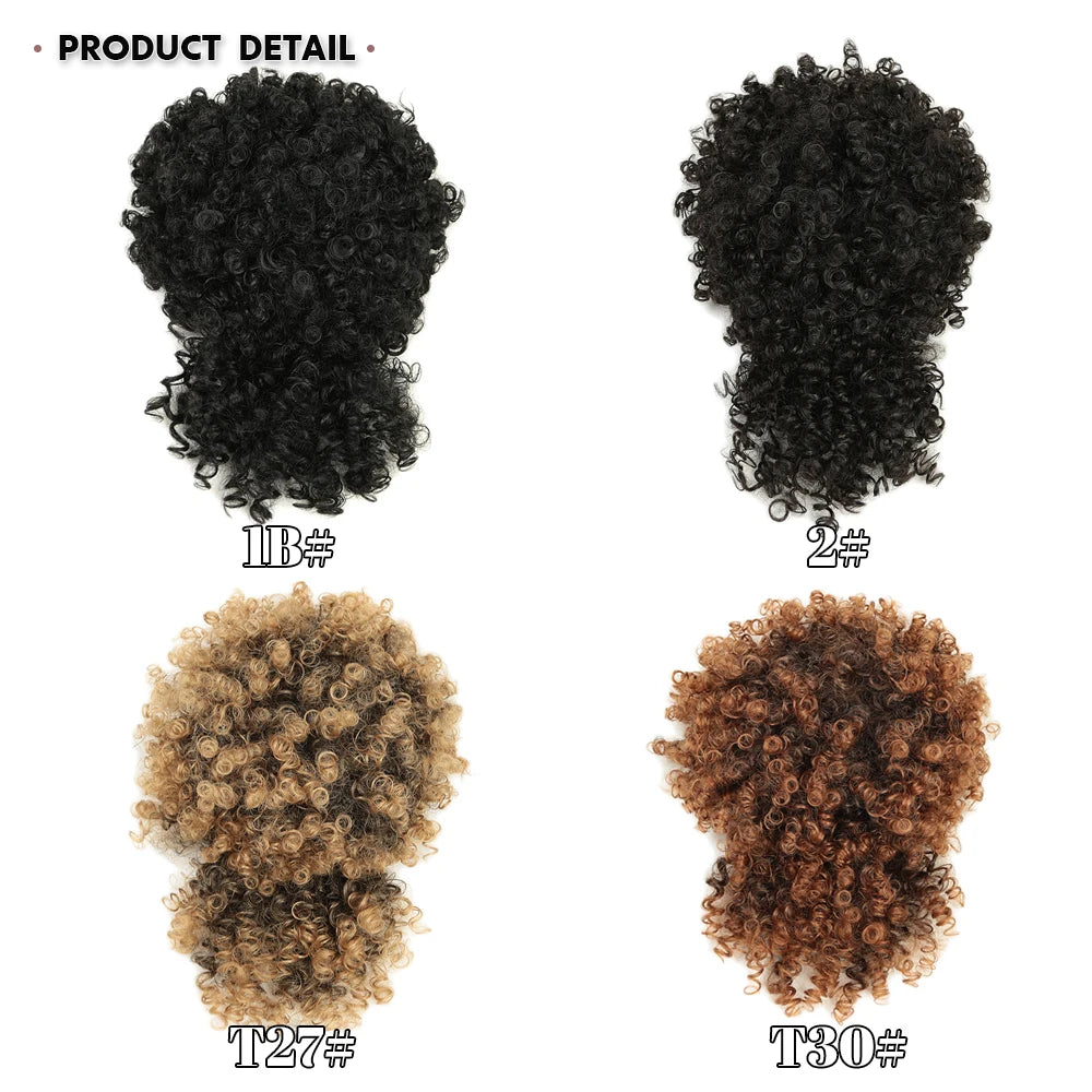 Short Kinky Curly Synthetic Ponytails With Bangs - Various Options Available