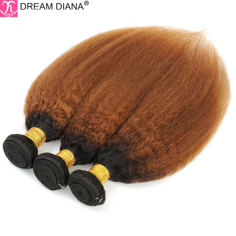 Brazilian Virgin Yaki Kinky Straight Ombre Human Hair Weave Bundles