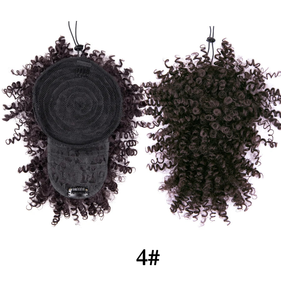 Afro Curly Adjustable Drawstring Synthetic Ponytail With Bangs