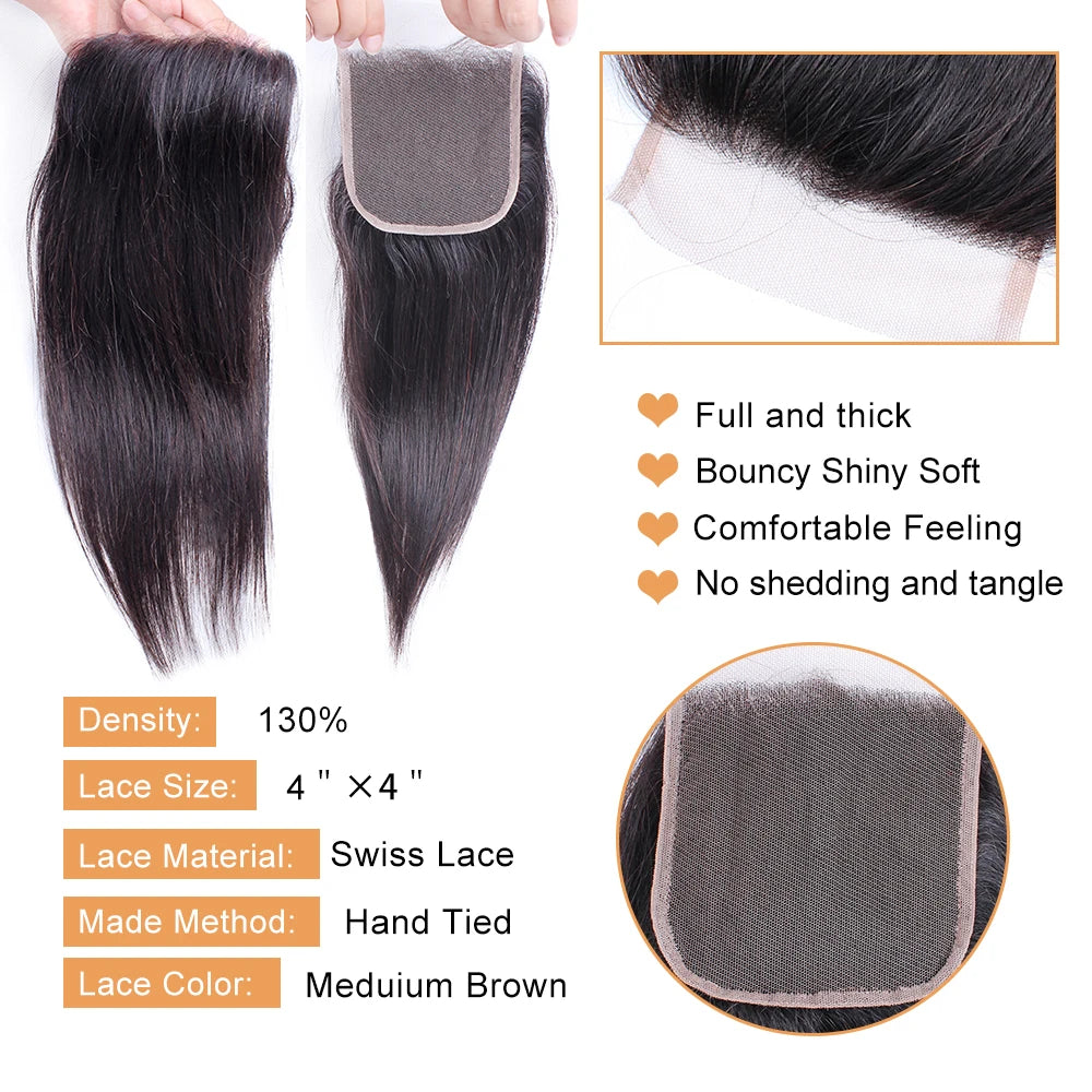 Straight Remy  Human Hair Transparent Lace & Closure - Various Options Available