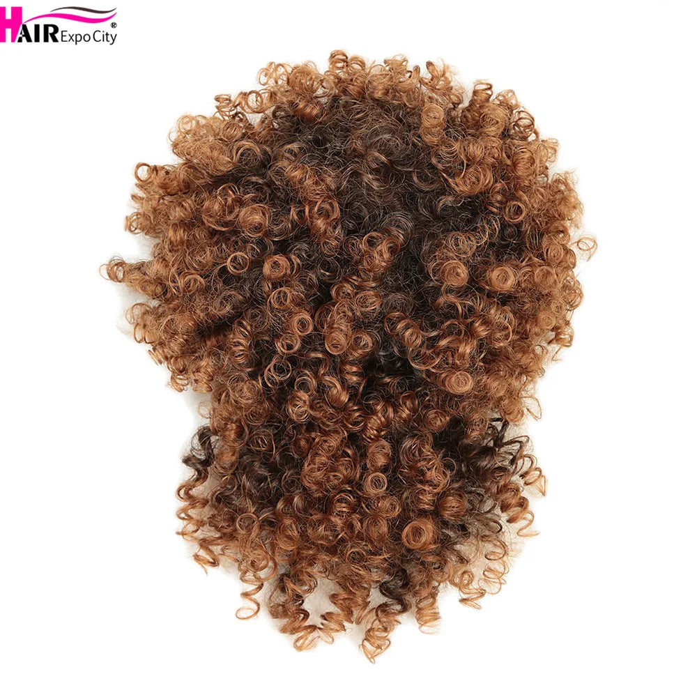 Short Kinky Curly Synthetic Ponytails With Bangs - Various Options Available