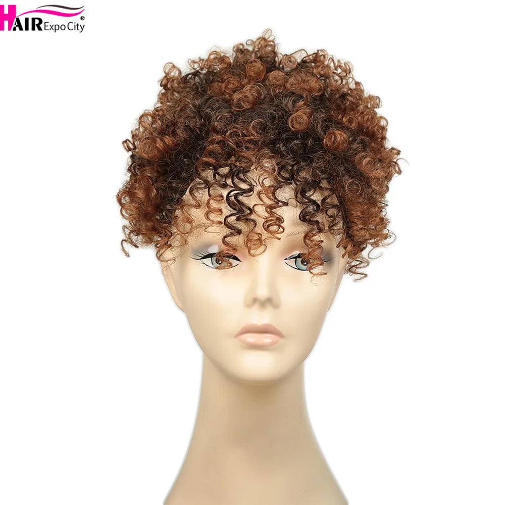 Short Kinky Curly Synthetic Ponytails With Bangs - Various Options Available