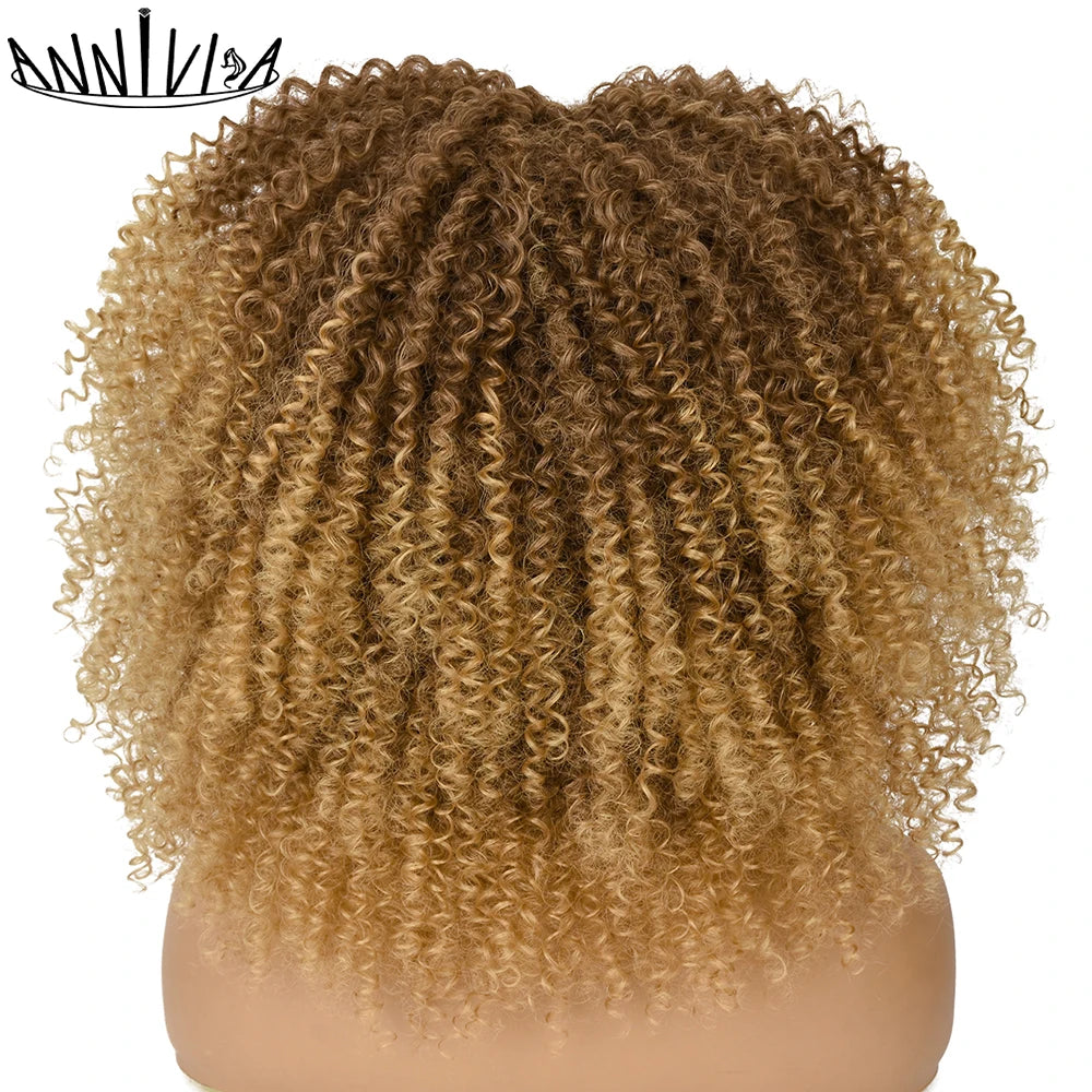 Synthetic Kinky Curly Wigs With Bangs - Various Colors Available