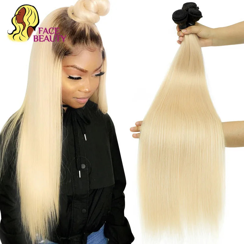 Straight Human Hair - Ombre 1B 613 Blonde Bundles with 4x4 Lace Closure