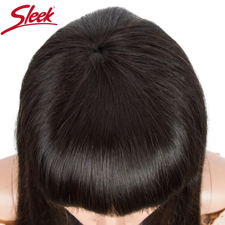 Straight Human Hair Wig With Bangs - Various Colors Available