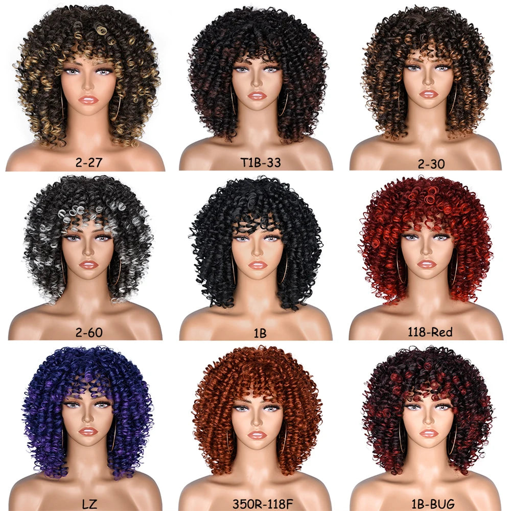 Synthetic Short Curly Wigs With Bangs - Various Colors Available