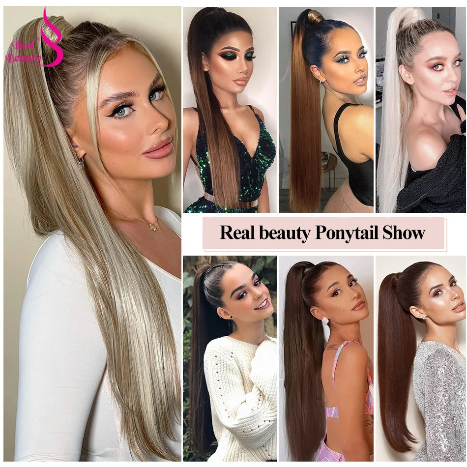 Straight Human Hair Wrap Around Ponytails