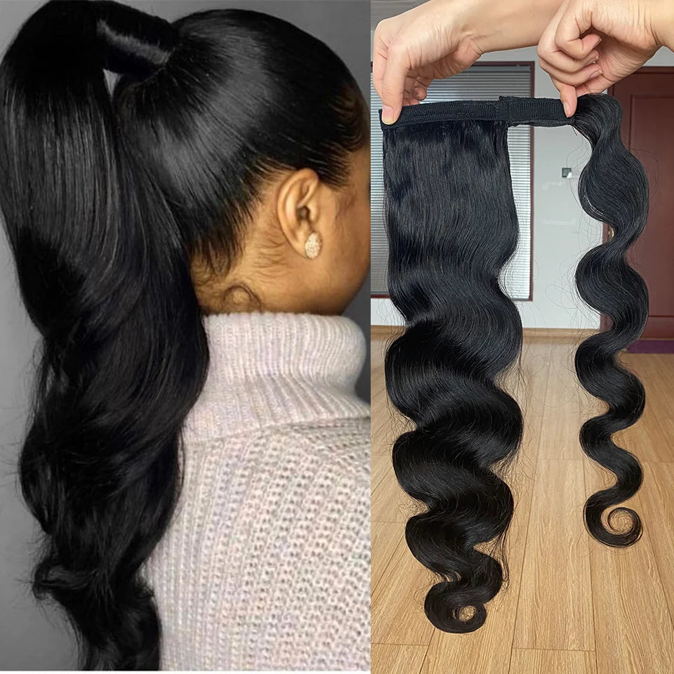 Body Wave Wrap Around Human Hair Ponytail, 100g & 120g Available