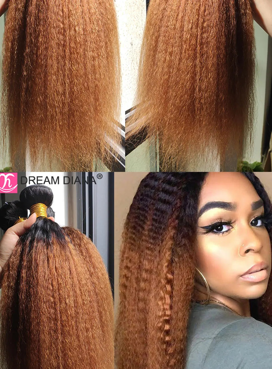 Brazilian Virgin Yaki Kinky Straight Ombre Human Hair Weave Bundles