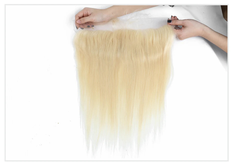 613 Blonde Color Human Hair Straight HD Lace Frontal Pre Plucked with Baby Hair