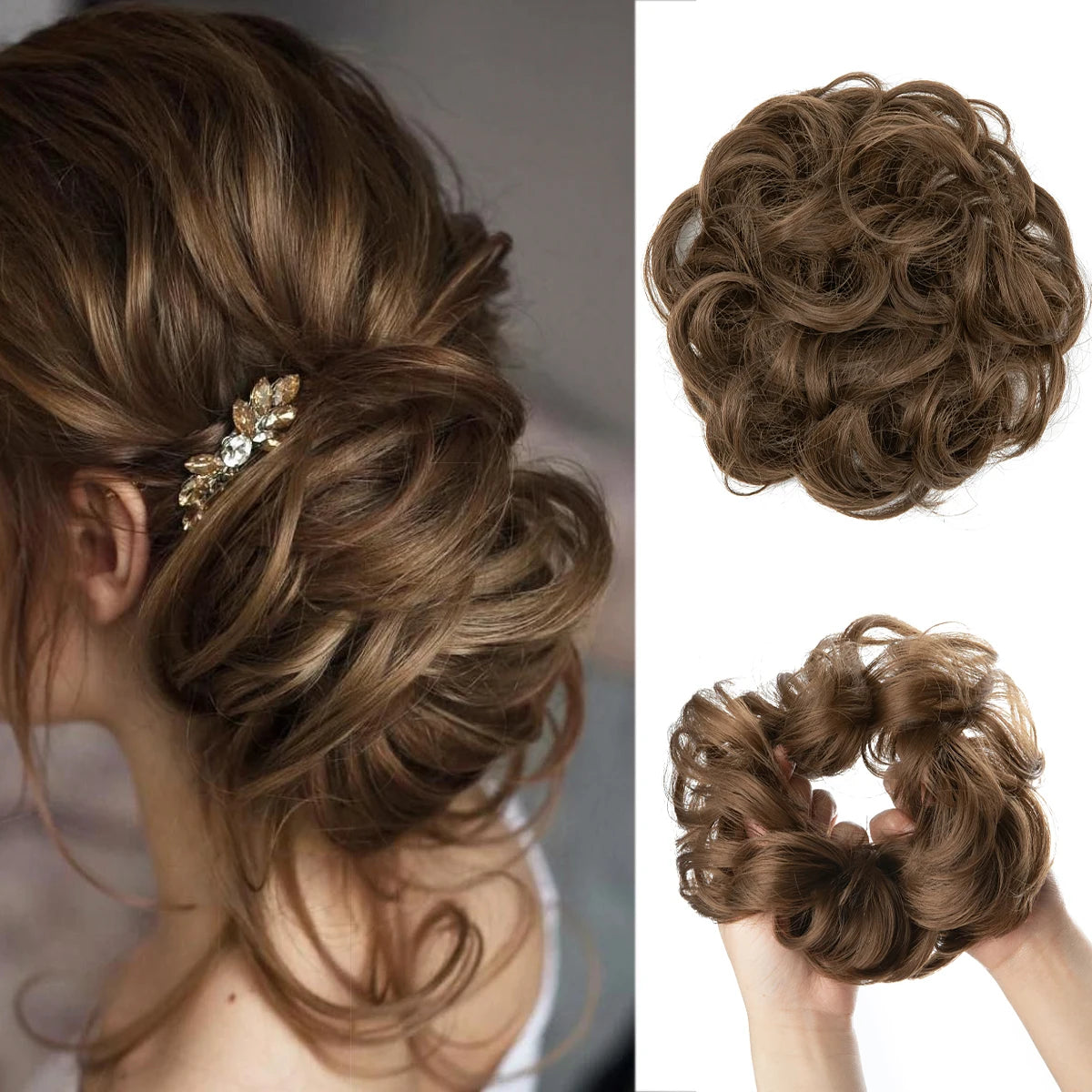 Synthetic Messy Curly Bun - Elastic Scrunchy Doughnut Updo Hair Pieces