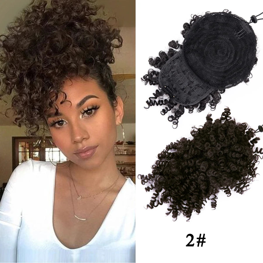 Afro Curly Adjustable Drawstring Synthetic Ponytail With Bangs