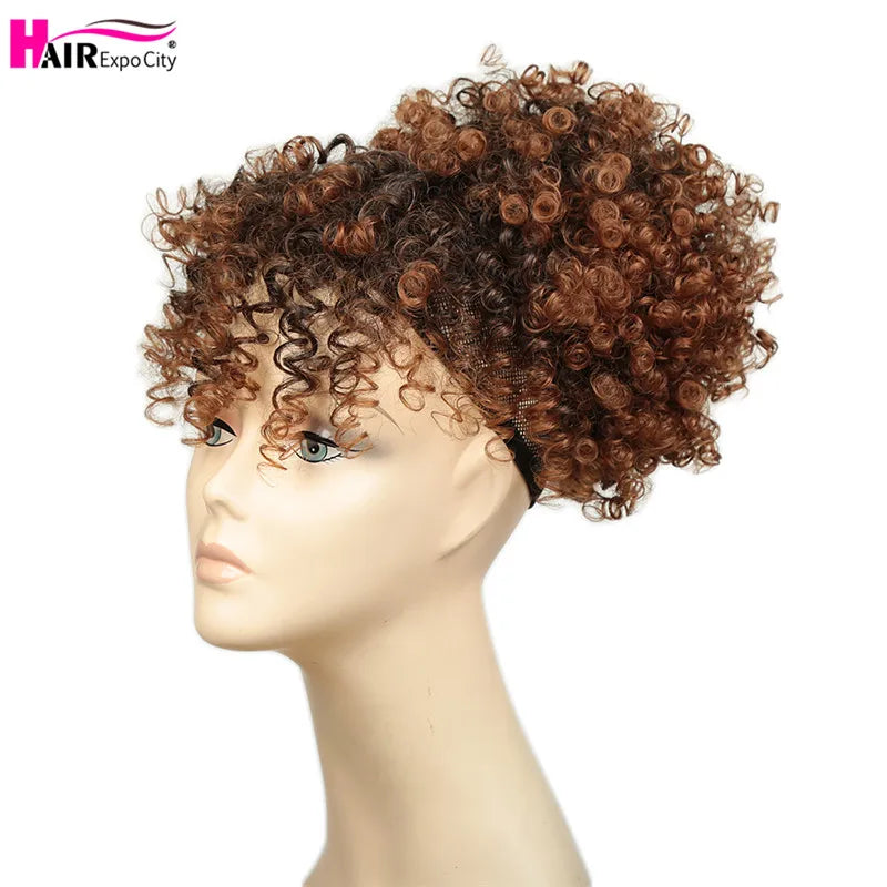 Short Kinky Curly Synthetic Ponytails With Bangs - Various Options Available