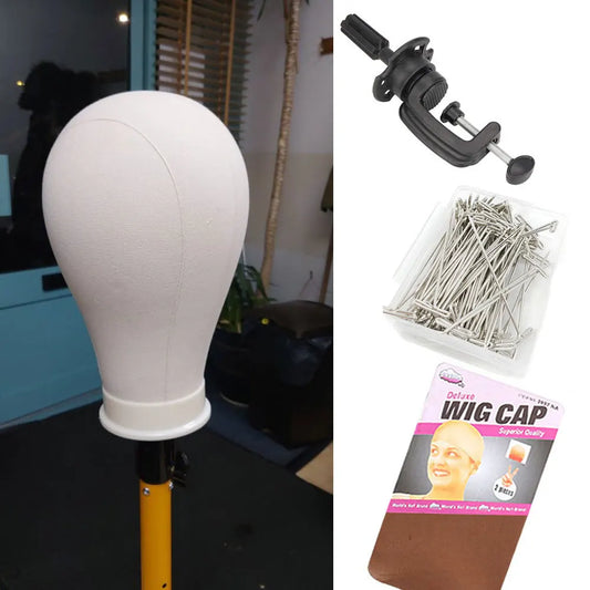 Canvas Mannequin Head With Wig Stand 21-24inch & Pin Set - Option to Buy Mannequin Head Only