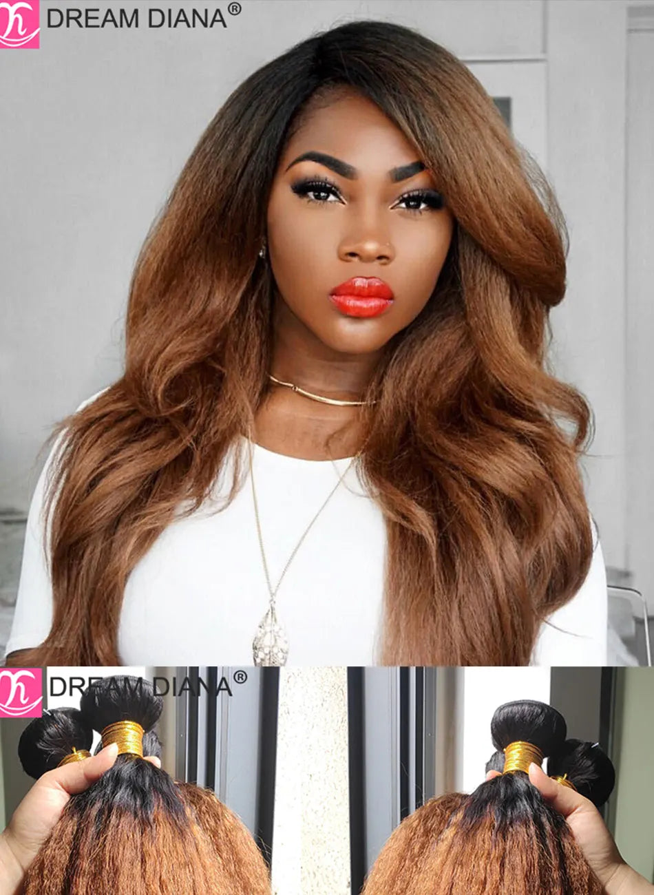 Brazilian Virgin Yaki Kinky Straight Ombre Human Hair Weave Bundles