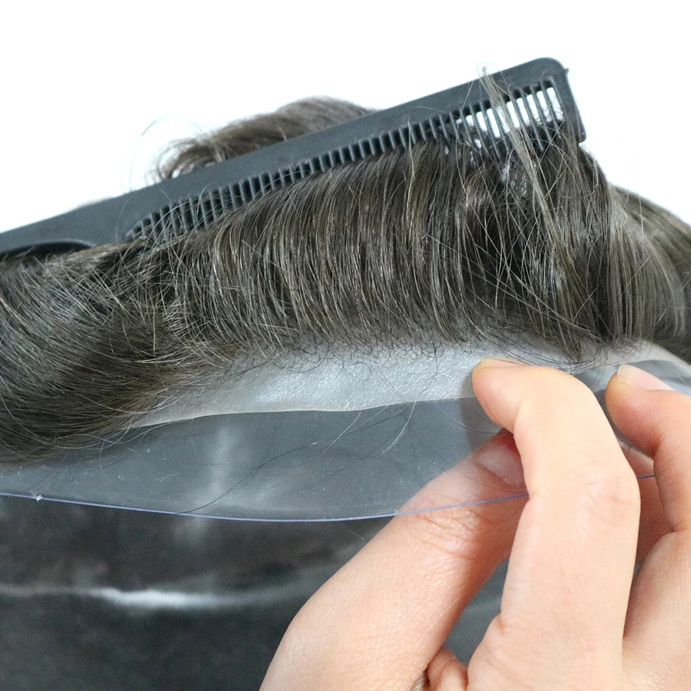 Natural Hairline Hair Replacement System(Toupee) V-loop 0.06-0.08mm PU Base  Straight/Wavy - Colors 1,1B,2 & 3 Available