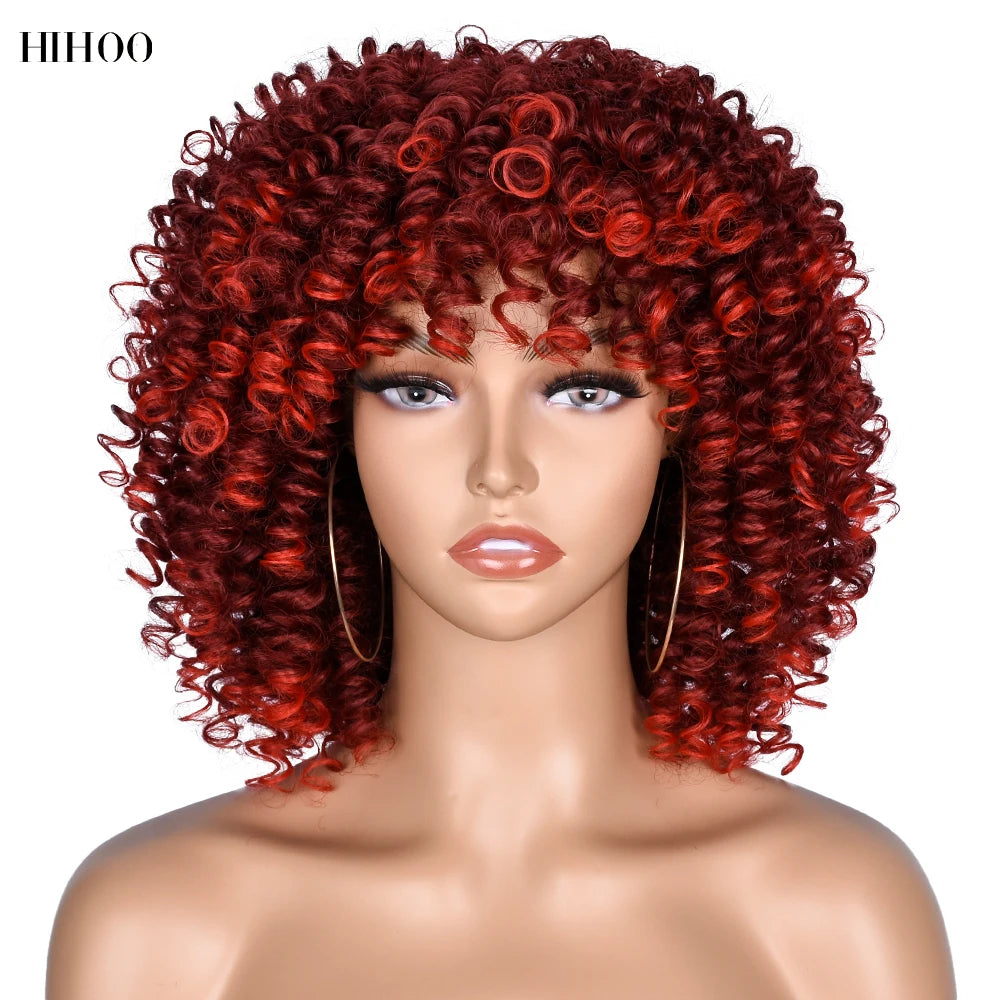 Synthetic Short Curly Wigs With Bangs - Various Colors Available