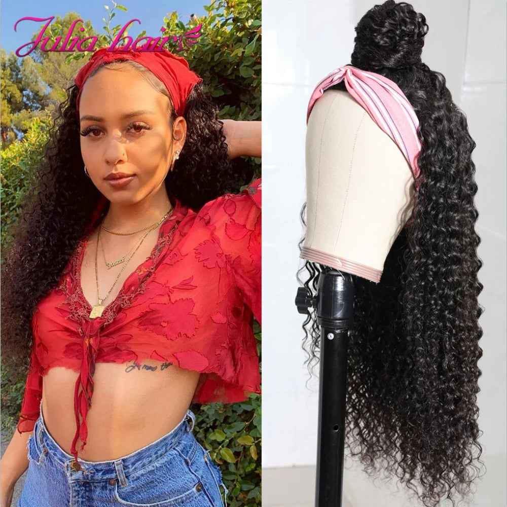 Curly Human Hair Headband & V Part Wig Human Hair