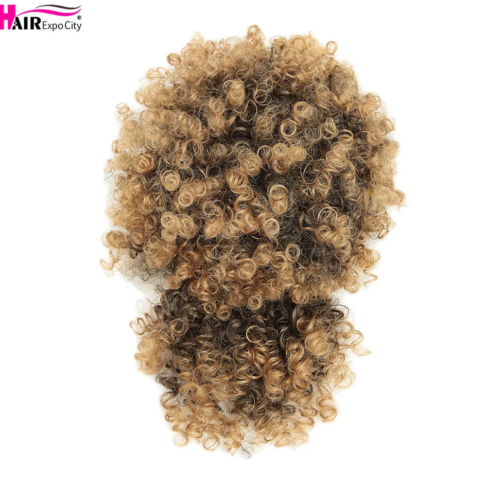 Short Kinky Curly Synthetic Ponytails With Bangs - Various Options Available