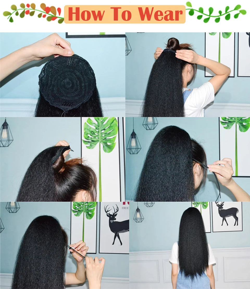 Kinky Straight Synthetic Drawstring Ponytails in Various Colors