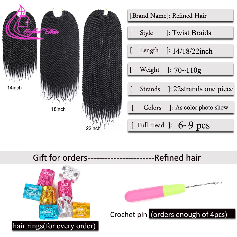 Synthetic Crochet Senegalese Twist Hair - Various Colors Available