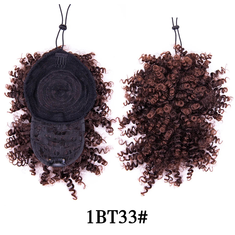 Afro Curly Adjustable Drawstring Synthetic Ponytail With Bangs