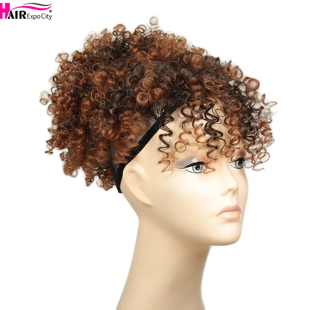 Short Kinky Curly Synthetic Ponytails With Bangs - Various Options Available
