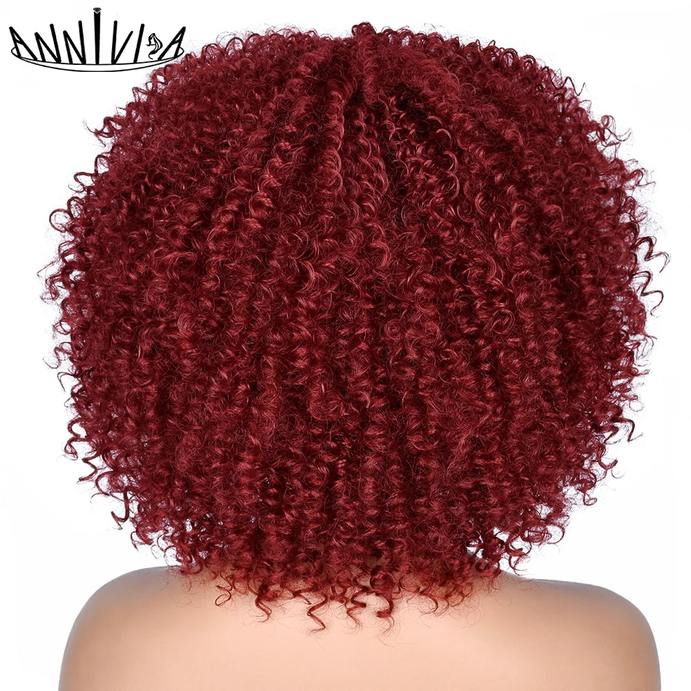 Short Kinky Curly With Bangs Synthetic Wigs - Various Colors Available