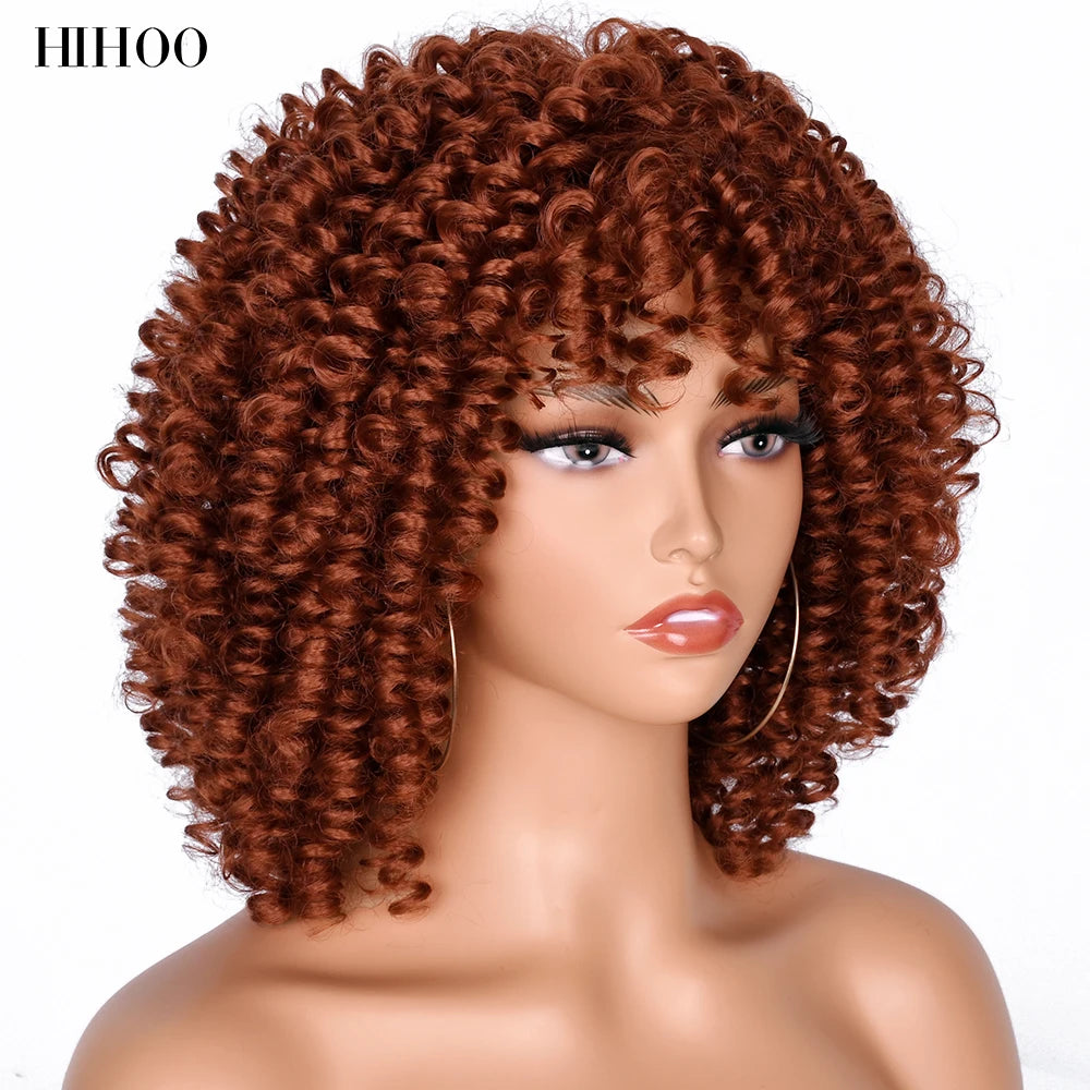 Synthetic Short Curly Wigs With Bangs - Various Colors Available