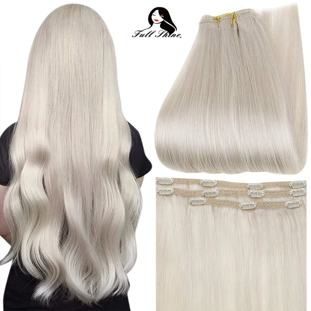 Full Shine Straight Human Hair 3pc Clip in Hair Extensions  - Various Colors Available