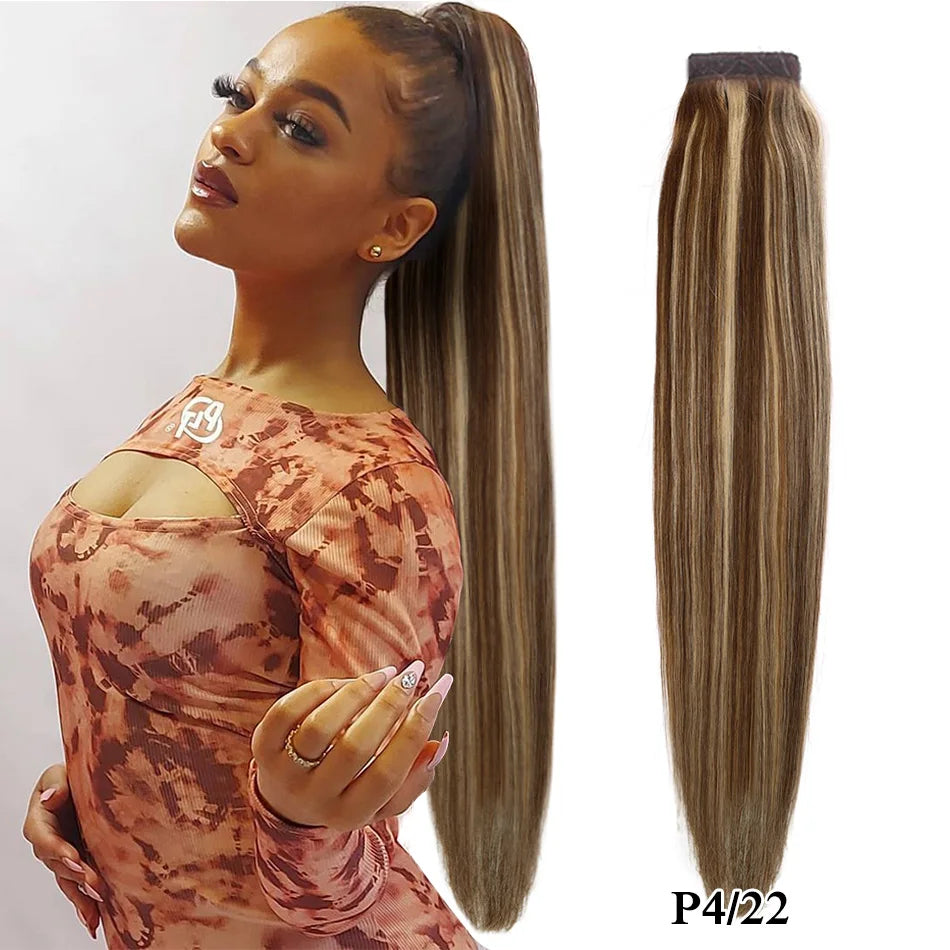 Straight Human Hair Wrap Around Ponytails