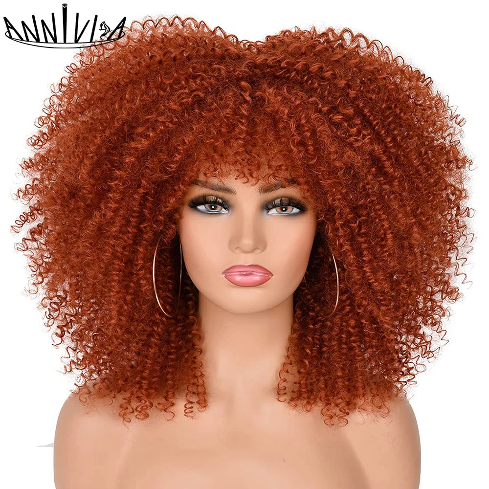Synthetic Kinky Curly Wigs With Bangs - Various Colors Available