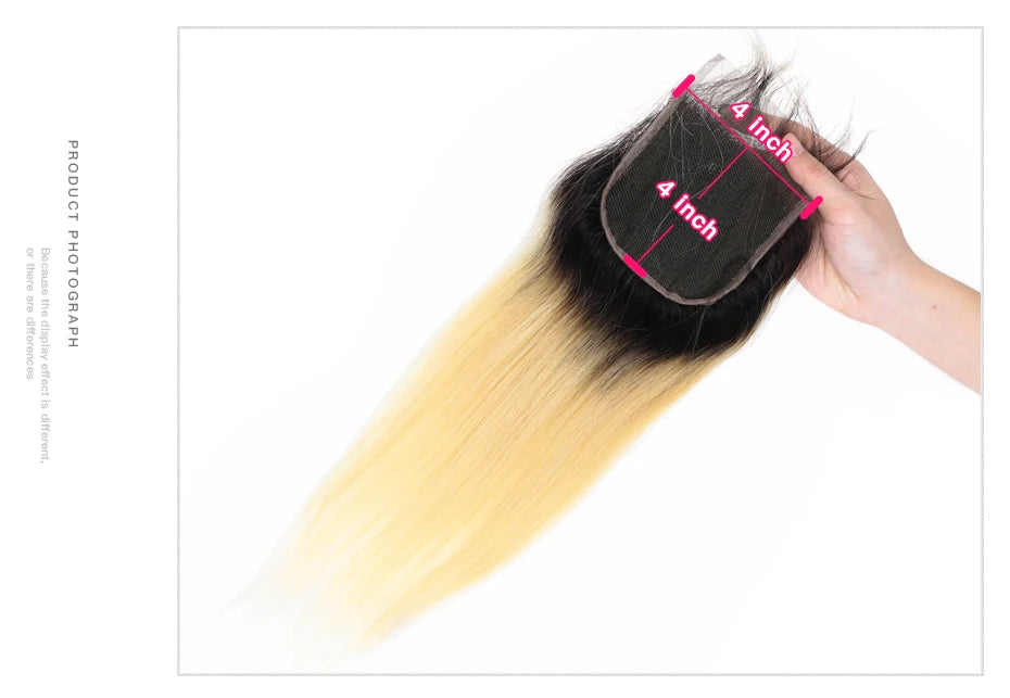 Straight Human Hair - Ombre 1B 613 Blonde Bundles with 4x4 Lace Closure