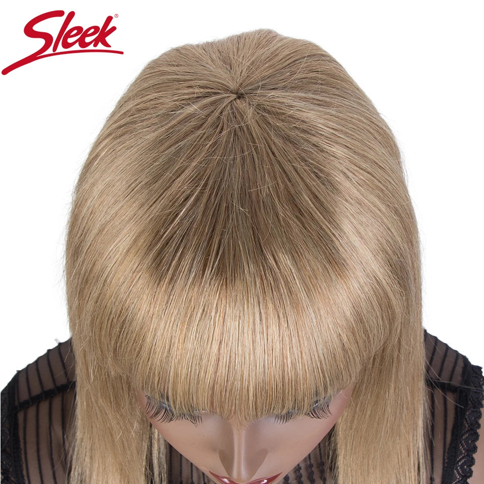 Straight Human Hair Wig With Bangs - Various Colors Available