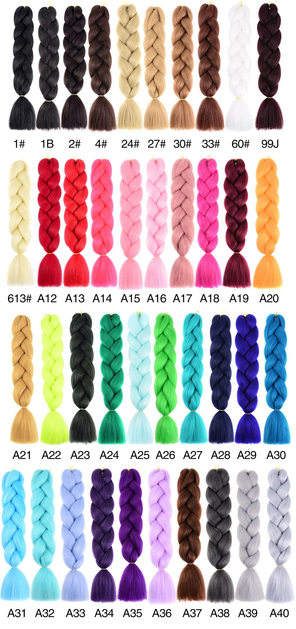 6 Bundles Jumbo Synthetic Braiding Hair - Various Colors Available