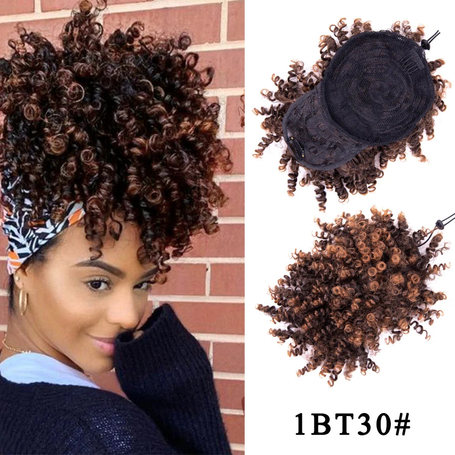 Afro Curly Adjustable Drawstring Synthetic Ponytail With Bangs
