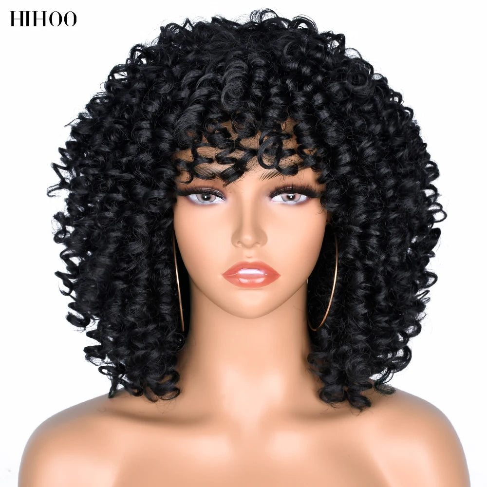 Synthetic Short Curly Wigs With Bangs - Various Colors Available